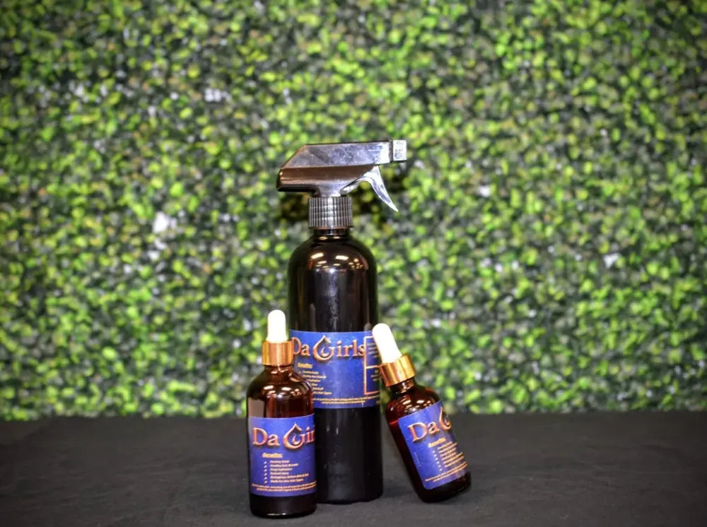 One 4 oz bottle,&  one 2 oz bottle of da girls oil. One 16 oz bottle of da girls hair mist