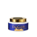 Jar of 'Da Girls' product with a gold lid on a gray background